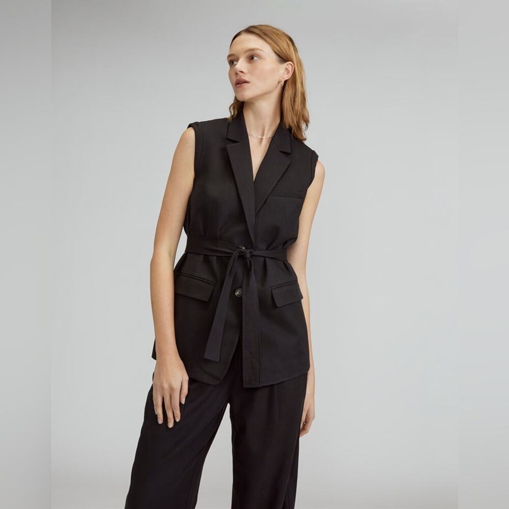 Everlane TENCEL Sleeveless Black Blazer Vest NWT Sz 12 Buttersmooth Long Length - Picture 2 of 13